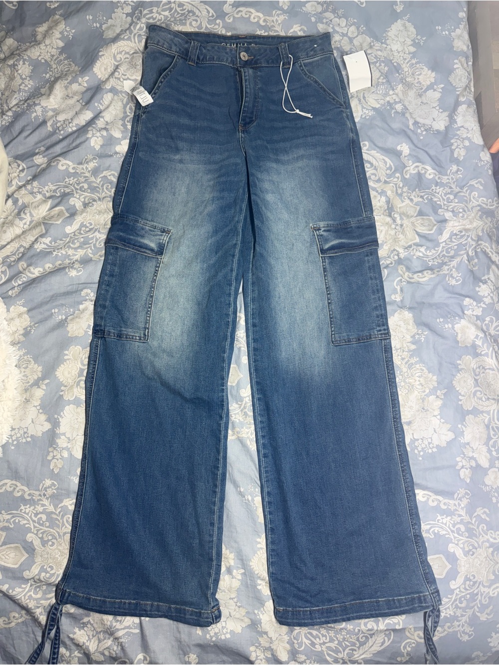 High-Rise Wide-Leg Cargo Jeans - Blue